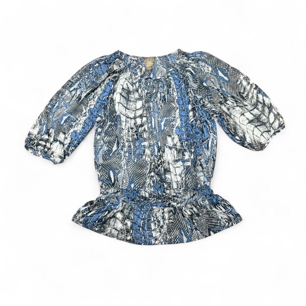 VTG Miss Tina Tina Knowles Womens XL Blue Python Print Blouse Boho Retro Y2K Top